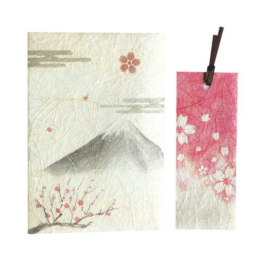 和紙しおり＆ブックカバーセット 富士と桜