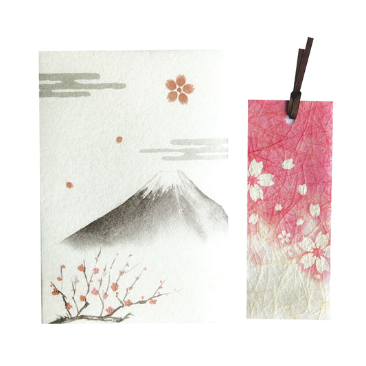 和紙しおり＆ブックカバーセット 富士と桜